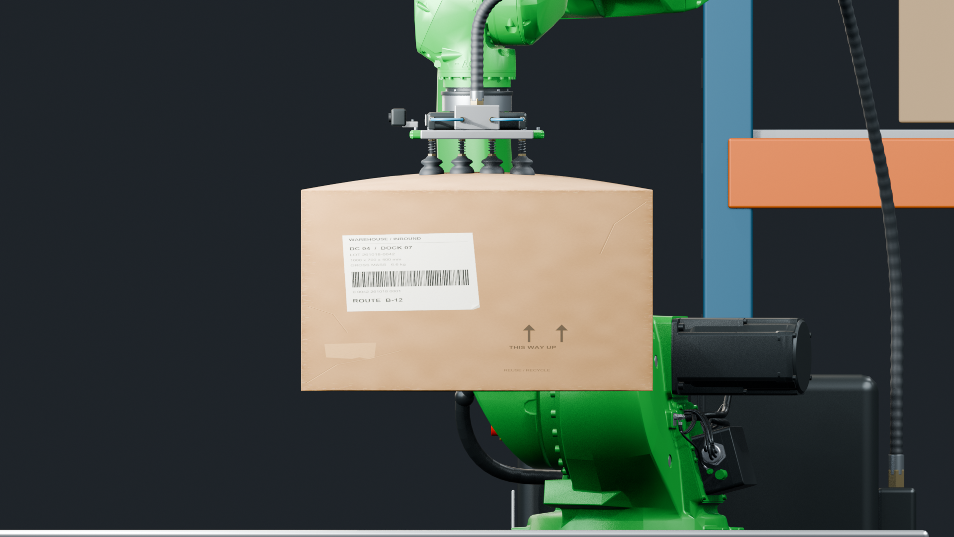 Simulated carton bending under the suction gripper